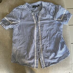 Badgley Mischka Blue and White Striped Button Down Shirt